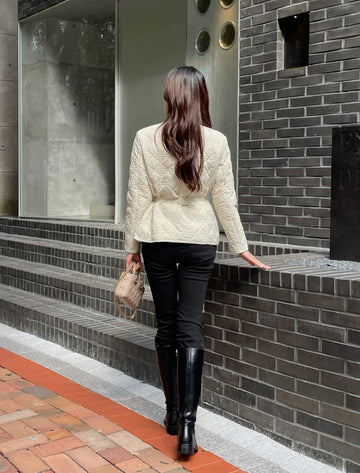 Robel High Neck Quilting Half Lightweight Padding Zip-Up Jacket (Belt Set)